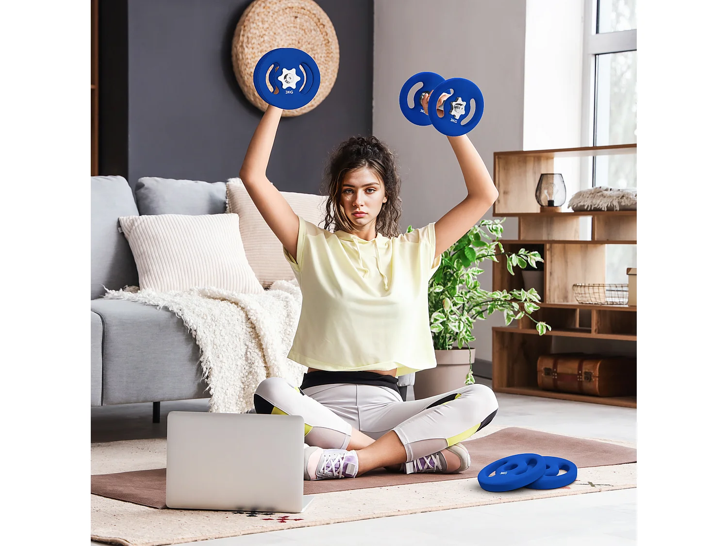 Disques de musculation - lot de 2 disques - total 6 Kg - diamètre intérieur 25 mm - métal PVC bleu