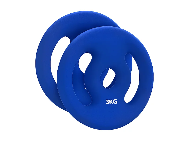 Disques de musculation - lot de 2 disques - total 6 Kg - diamètre intérieur 25 mm - métal PVC bleu