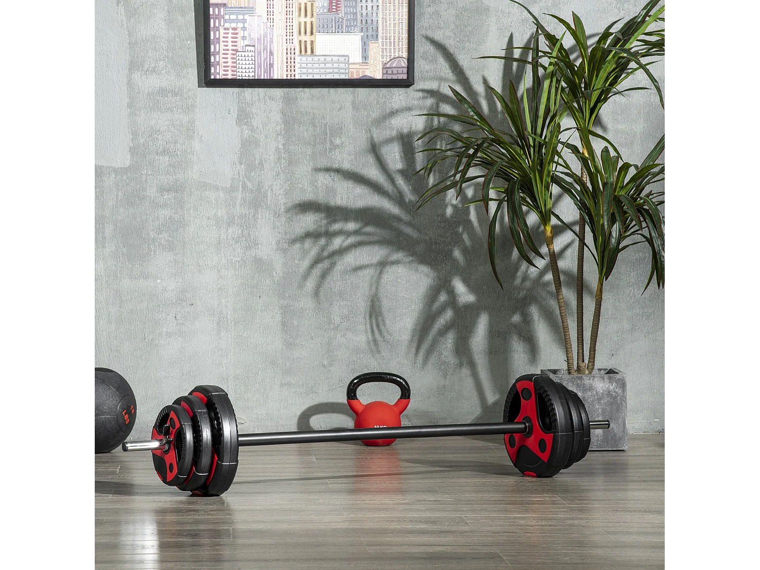 Kit pump 20 Kg - barre et poids de musculation 1,40 m 27 mm - sets de barre de musculation - noir rouge