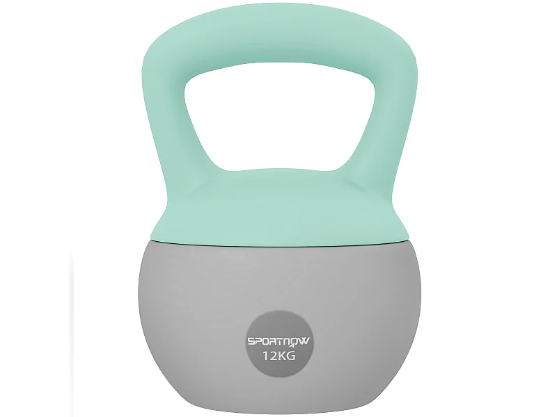 Kettlebell 12 Kg - prise ergonomique - entraînement musculaire & haltérophilie - PVC gris vert d'eau