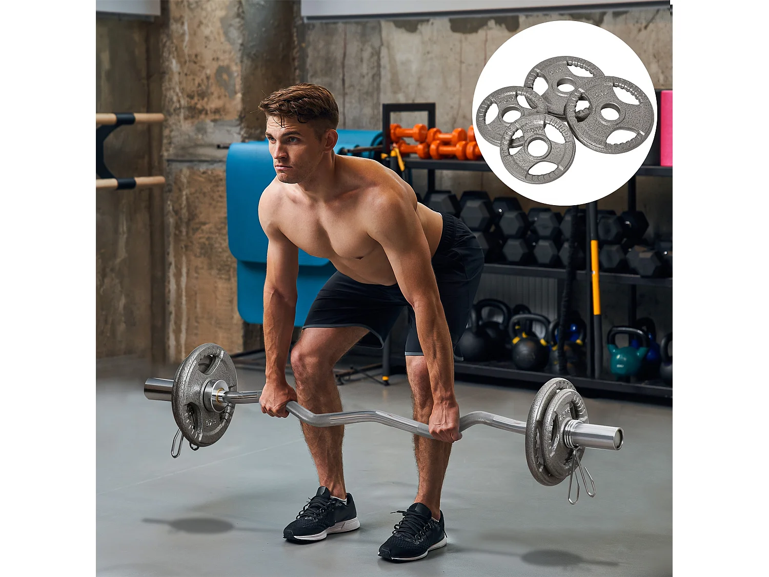 Disques de poids 2,5/2,5/5/5 Kg - 4 poids de musculation - dia. trou 5,4 cm - acier