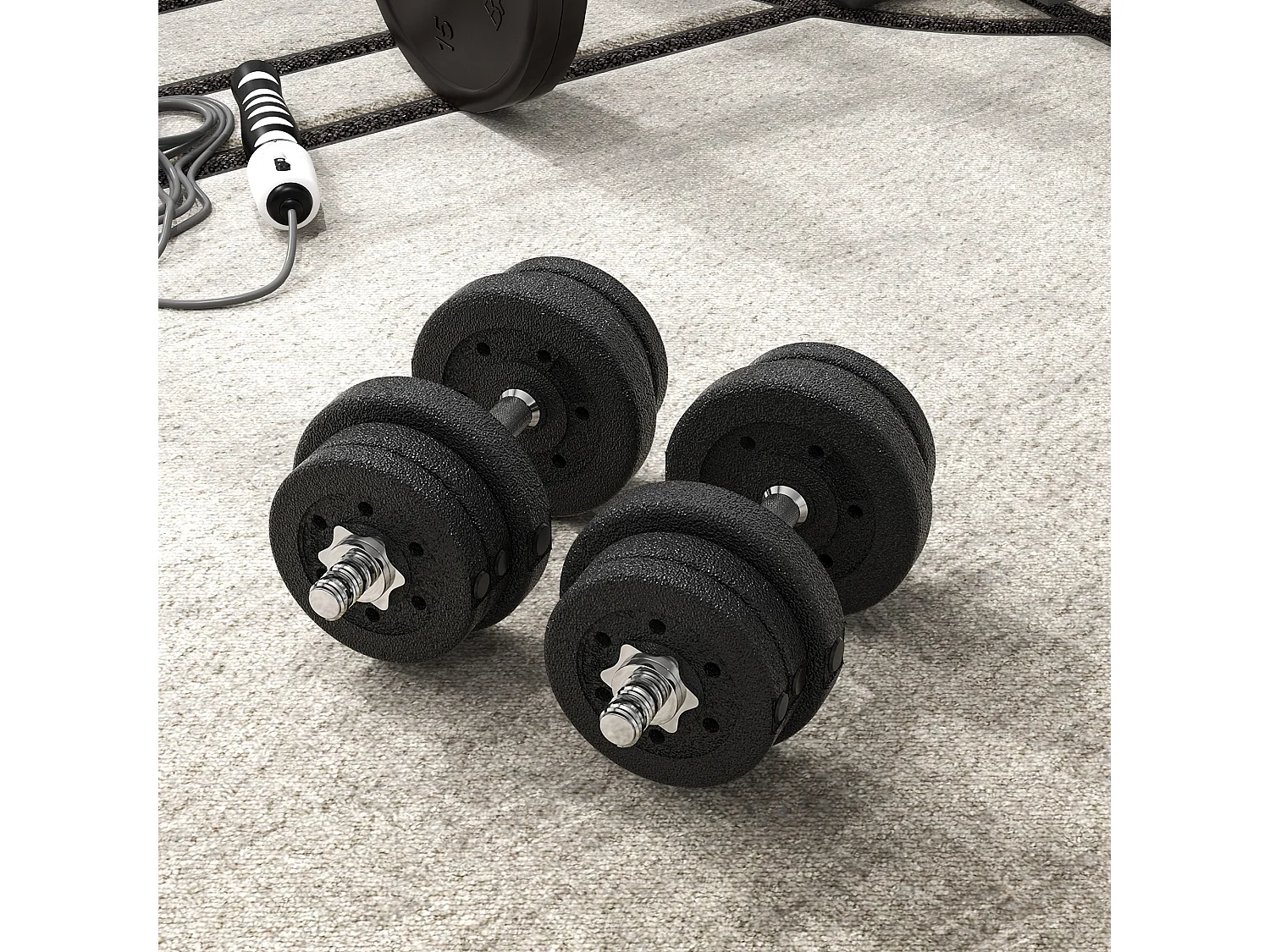 Ensemble d'haltères courtes total 25 Kg - barres incluses - entraînement musculaire & haltérophilie - acier PU noir