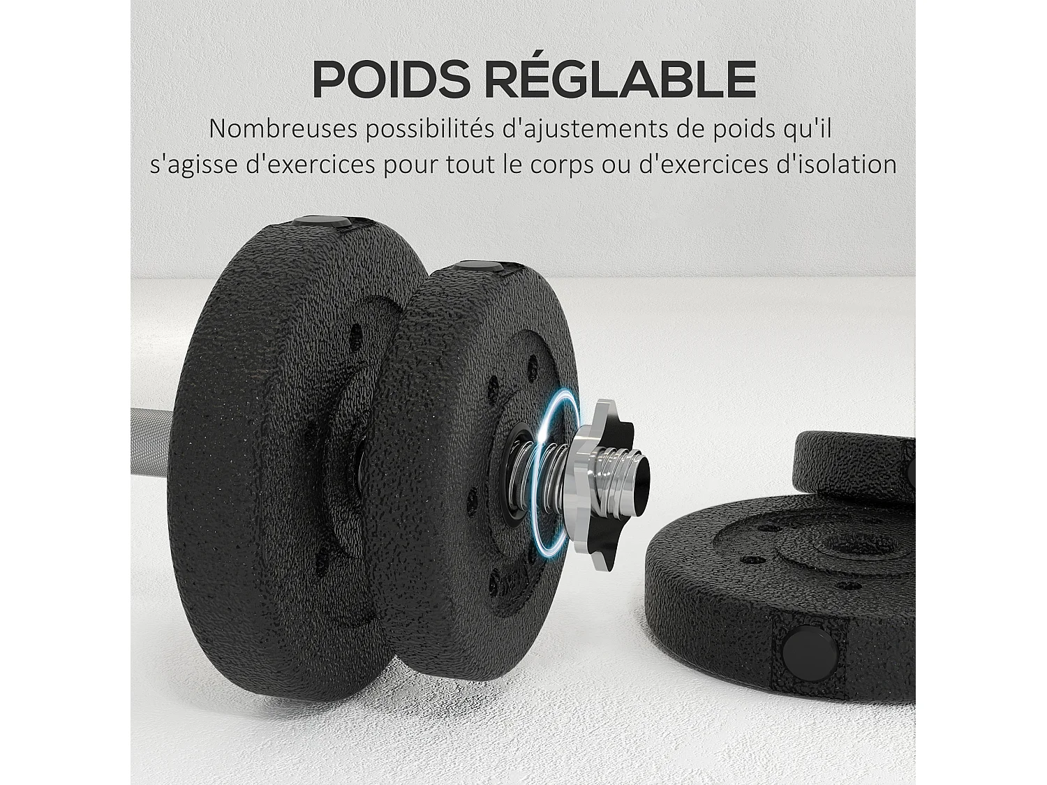 Ensemble d'haltères courtes total 25 Kg - barres incluses - entraînement musculaire & haltérophilie - acier PU noir