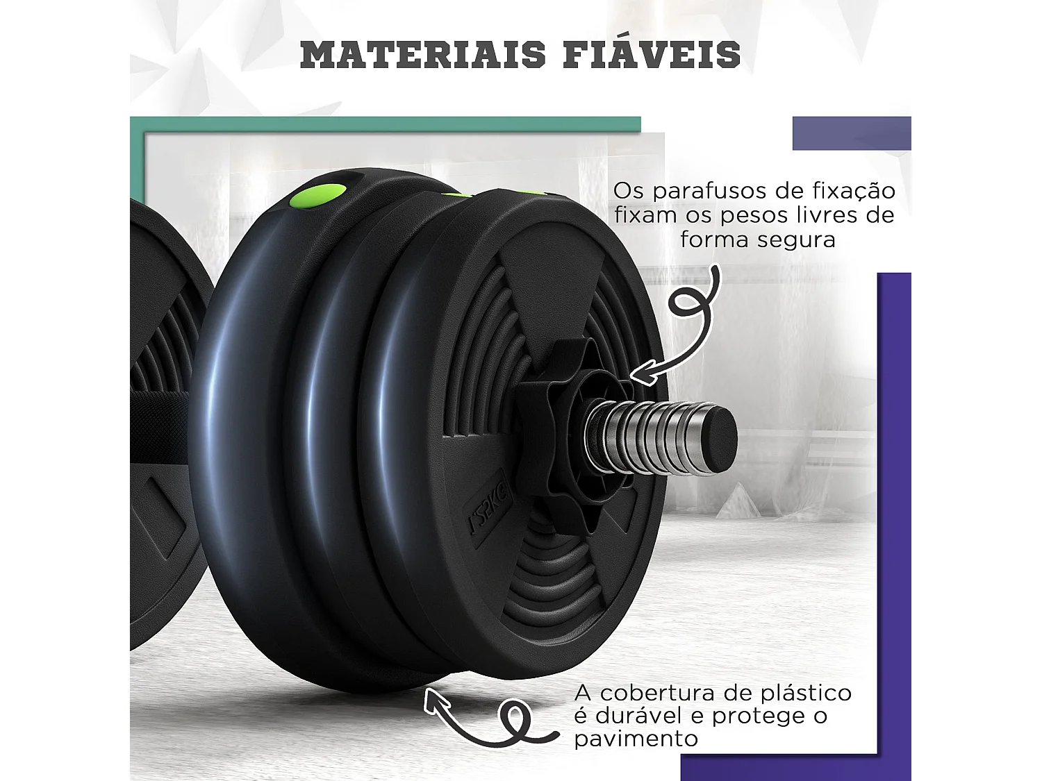 SPORTNOW Kit de Halteres 20kg 2 em 1 com Barra Antiderrapante para Treino em Casa e Escritório