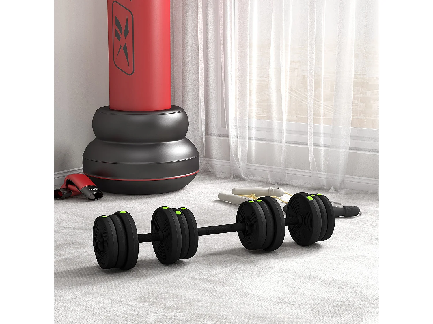 SPORTNOW Kit de Halteres 20kg 2 em 1 com Barra Antiderrapante para Treino em Casa e Escritório