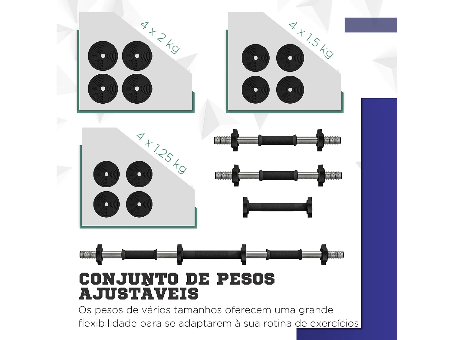 SPORTNOW Kit de Halteres 20kg 2 em 1 com Barra Antiderrapante para Treino em Casa e Escritório