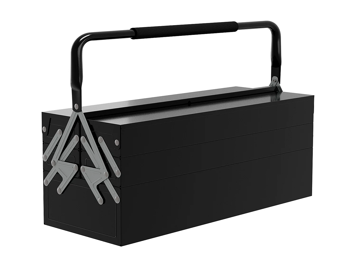 Boite à outils métallique - coffret à outils - caisse à outils 3 niveaux 5 plateaux rétractables - tôle acier noir