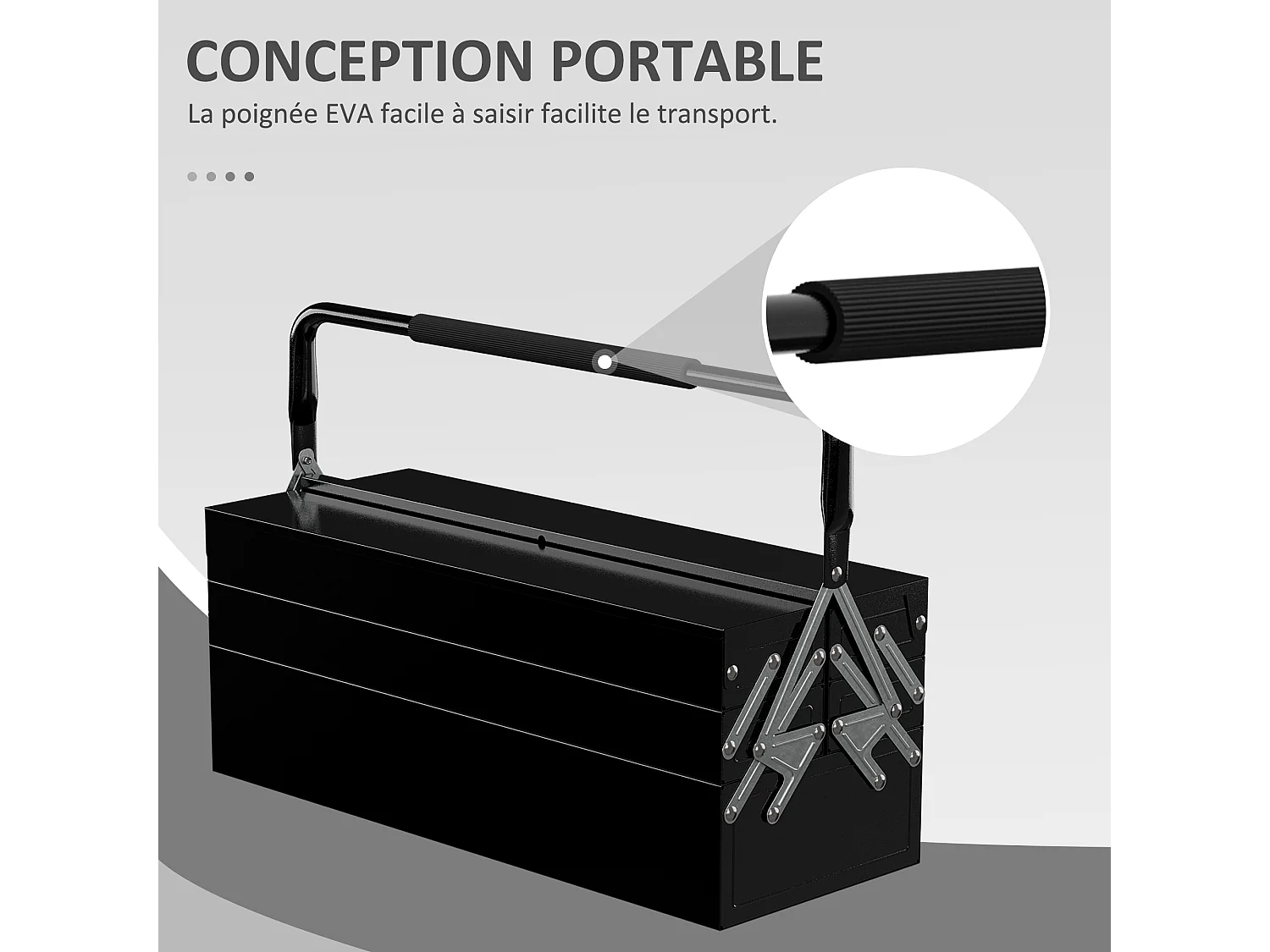 Boite à outils métallique - coffret à outils - caisse à outils 3 niveaux 5 plateaux rétractables - tôle acier noir