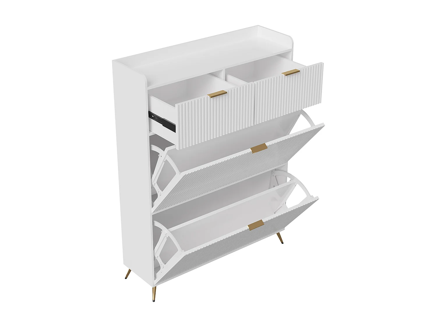 Meuble à chaussures/étagère à chaussures pour entrée avec 2 tiroirs et 2 portes battantes, 80 x 24 x 110 cm，Blanc