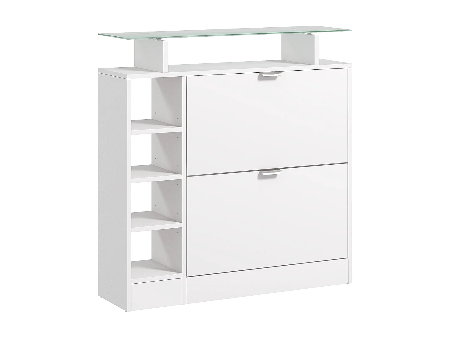 Meuble à chaussures 2 tiroirs rabattables plateau verre étagères réglables blanc