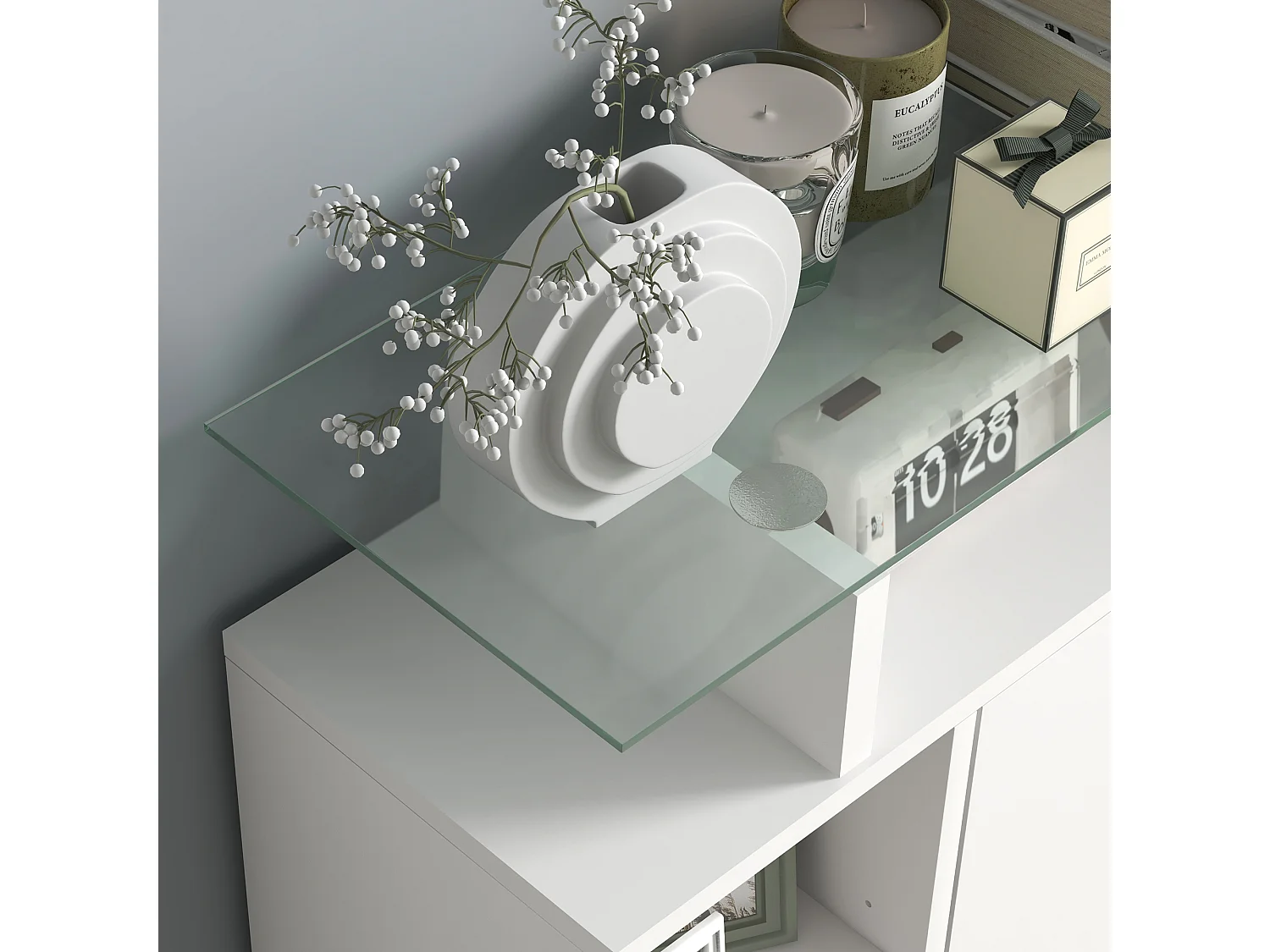 Meuble à chaussures 2 tiroirs rabattables plateau verre étagères réglables blanc