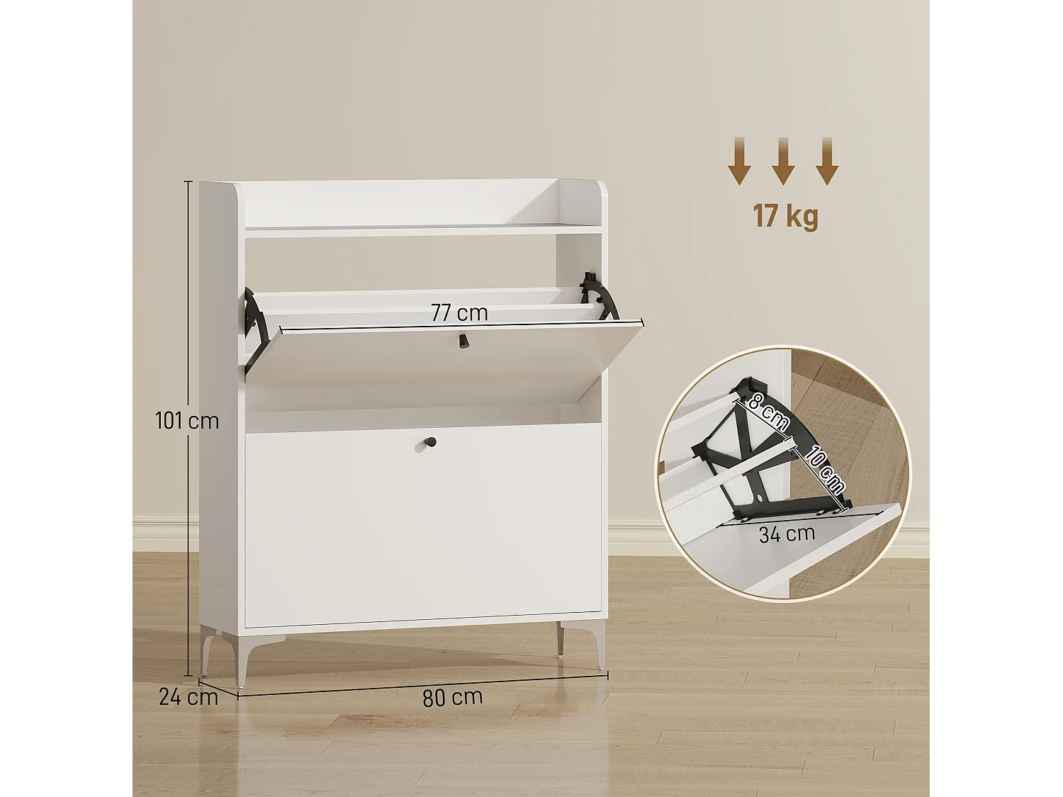 Meuble à chaussures 2 portes 2 étagères plateau à rebords 80 x 24 x 101 cm blanc