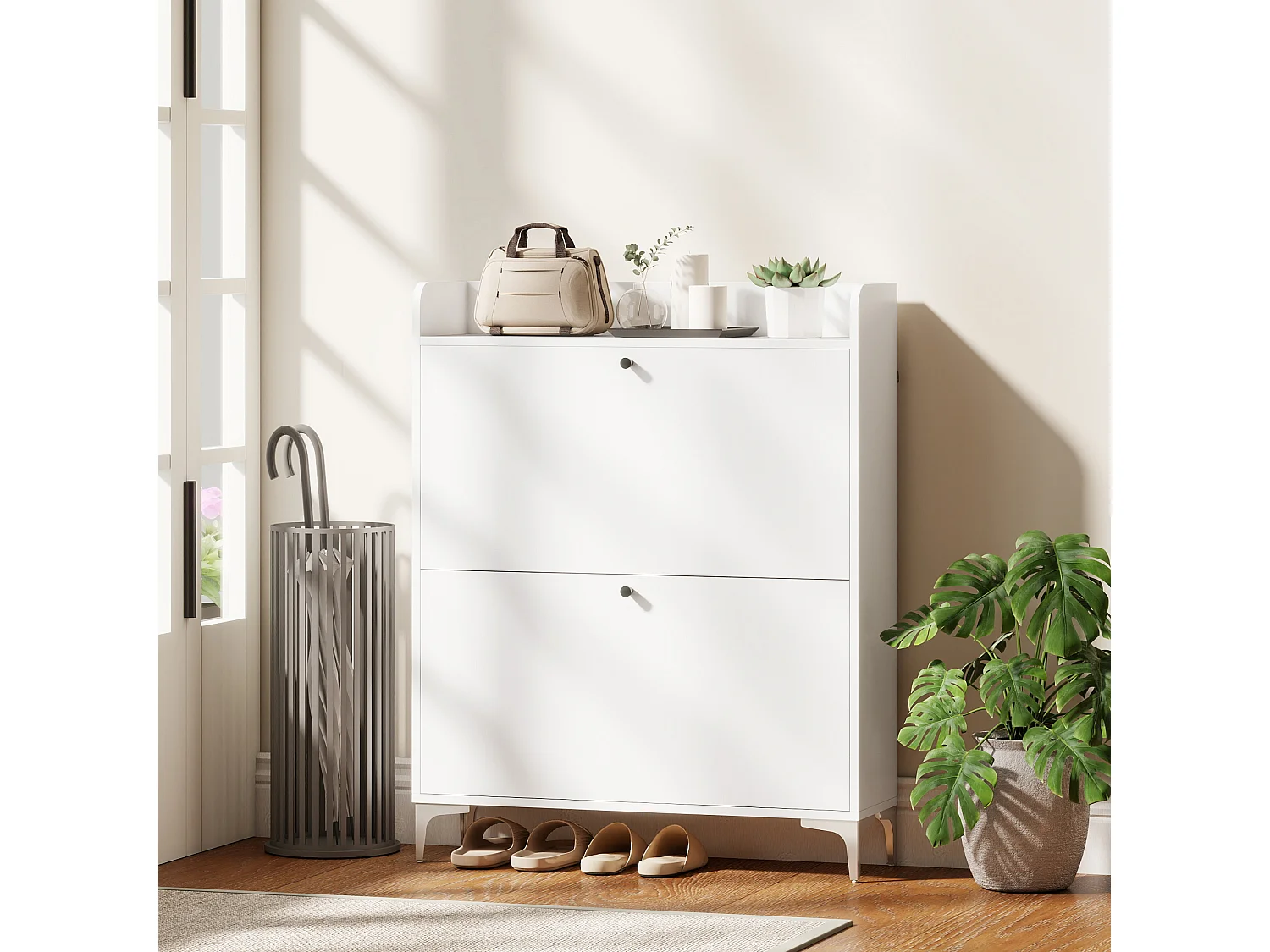 Meuble à chaussures 2 portes 2 étagères plateau à rebords 80 x 24 x 101 cm blanc