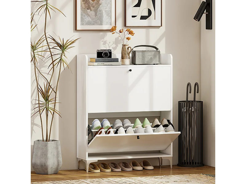 Meuble à chaussures 2 portes 2 étagères plateau à rebords 80 x 24 x 101 cm blanc