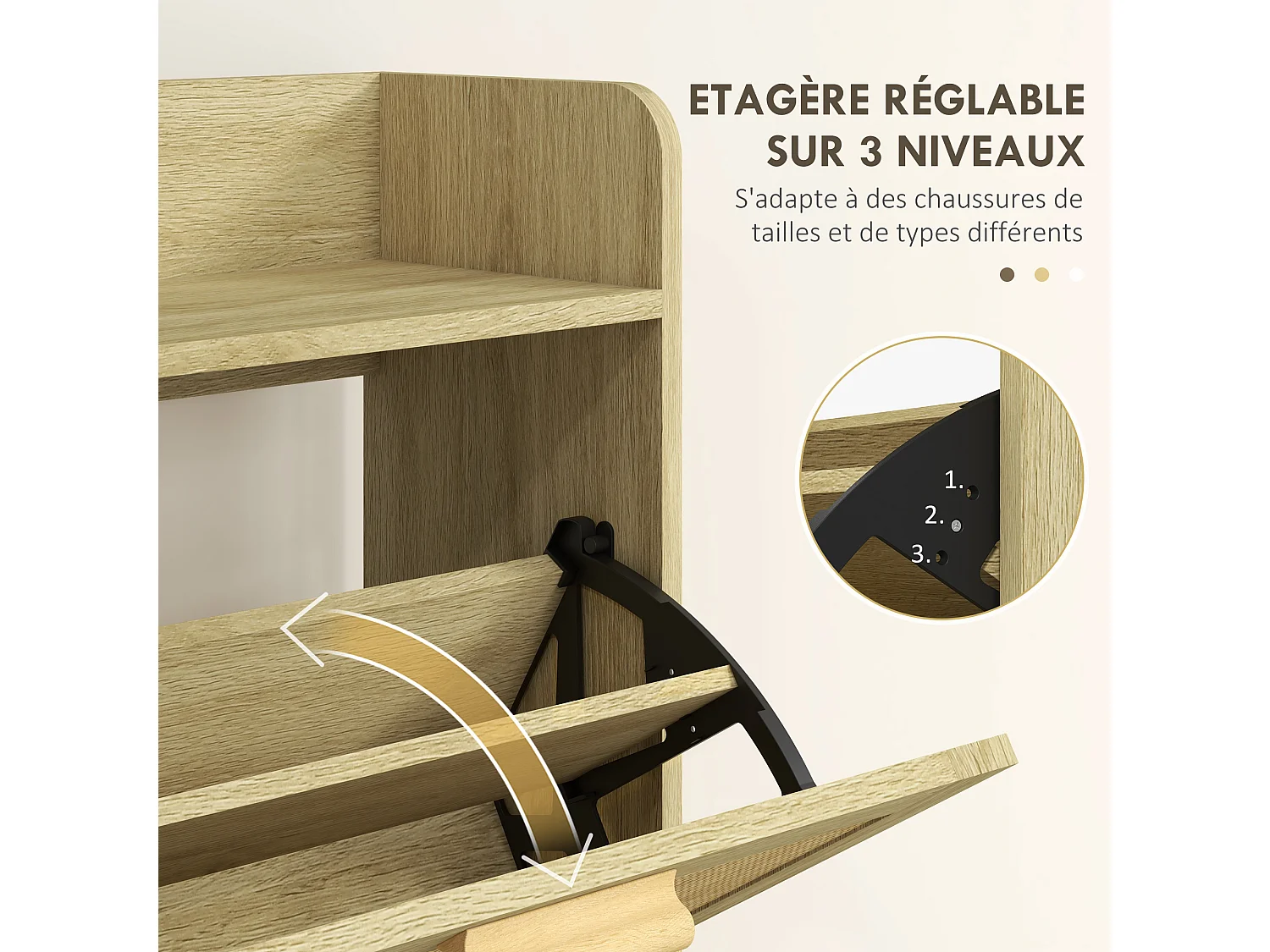 Meuble à chaussures style bohème chic - 2 portes abattantes, étagère - cannage rotin aspect bois clair