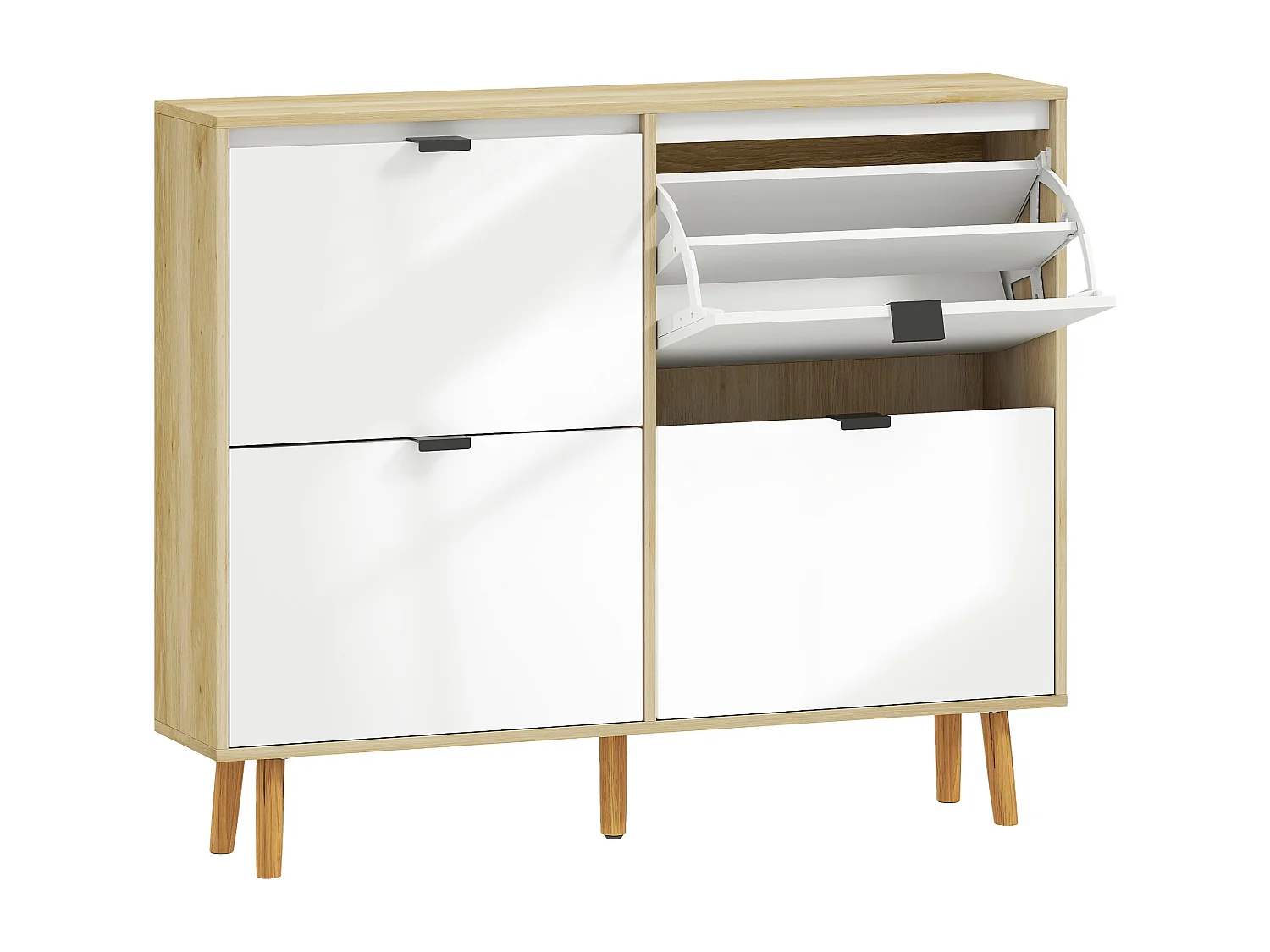 Meuble à chaussures style scandinave 4 portes étagères réglables piètement bois blanc effet bois clair