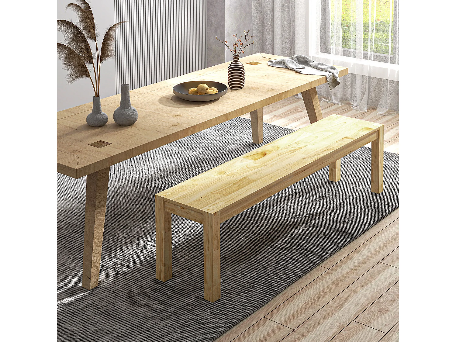 Banc bois intérieur 3 places pin naturel verni dim. 150 x 33 x 45 cm charge max. 330 Kg