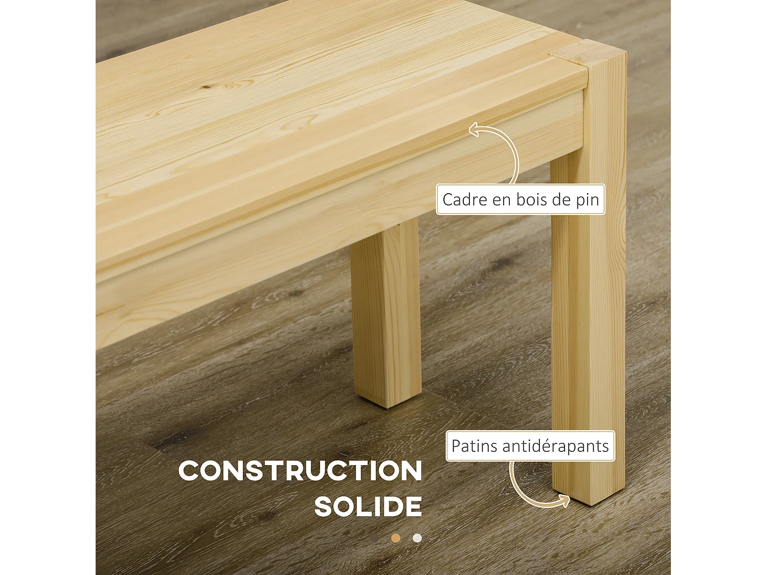 Banc bois intérieur 3 places pin naturel verni dim. 150 x 33 x 45 cm charge max. 330 Kg