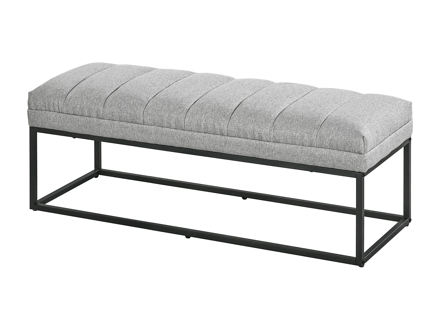 Banc bout de lit épais coussin matelassé grand confort acier noir tissu toucher lin gris clair