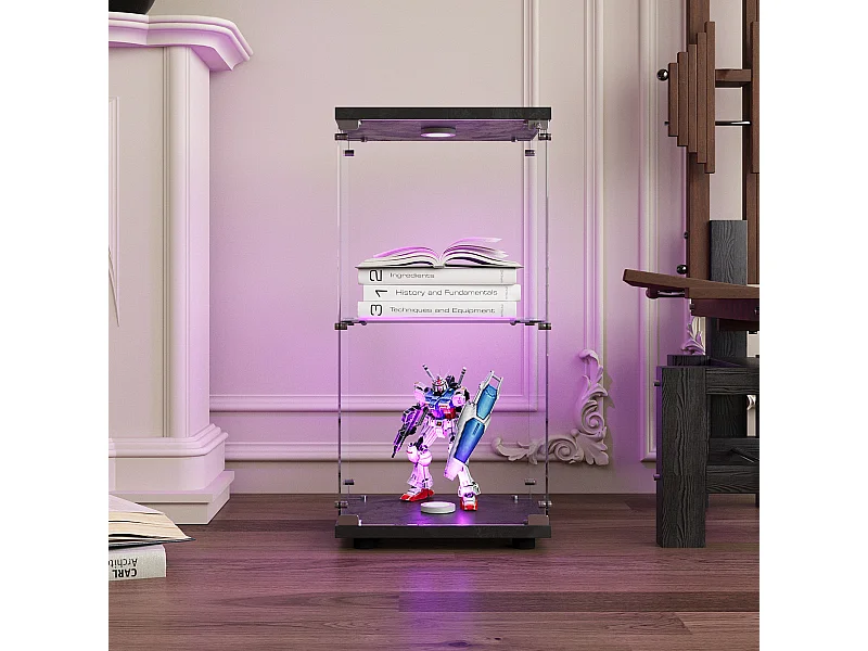 Vitrine en verre double couche avec porte, étagère à livres sur pied pour salon, chambre à coucher, bureau, 40.4*36.5*86.2cm, noir