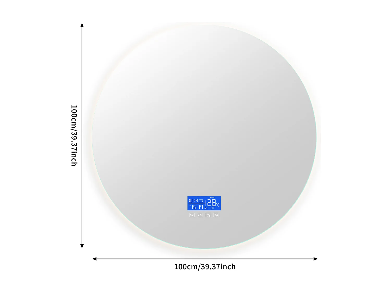 Miroir de Salle de Bain - 100*100 cm - avec LED - Fonction anti-buée - Affichage Temps/Température - Blanc