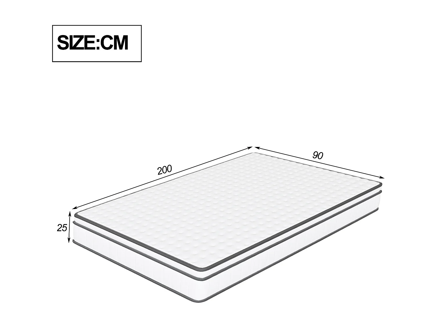 Matelas 90 x 200 cm - hauteur 25 cm - en mousse froide - ergonomique - à ressorts ensachés - pour enfants et adultes