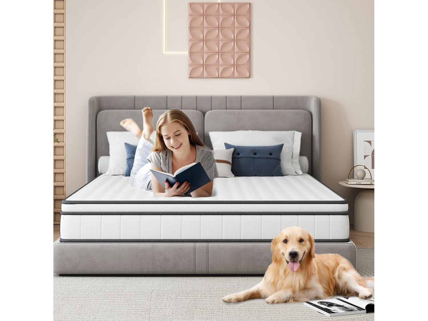 Colchón 90 x 200 cm - altura 25 cm - de espuma fría - ergonómico - con muelles ensacados - para niños y adultos