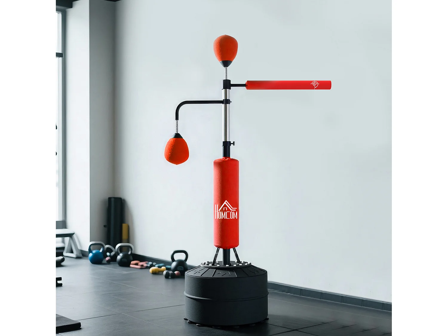 Sac de frappe boxe autoportant punching ball brunier 3 en 1 revêtement synthétique dim. 88L x 50l x 160-230H cm rouge
