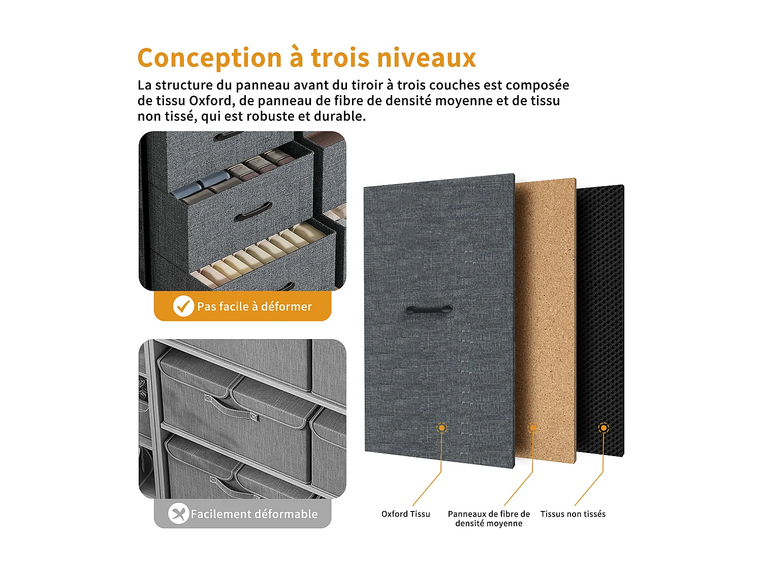 Commode avec 9 tiroirs en tissu, buffet avec tiroirs en tissu, commode, avec structure en acier robuste et plateau en bois,98,8 x 30 x 100cm