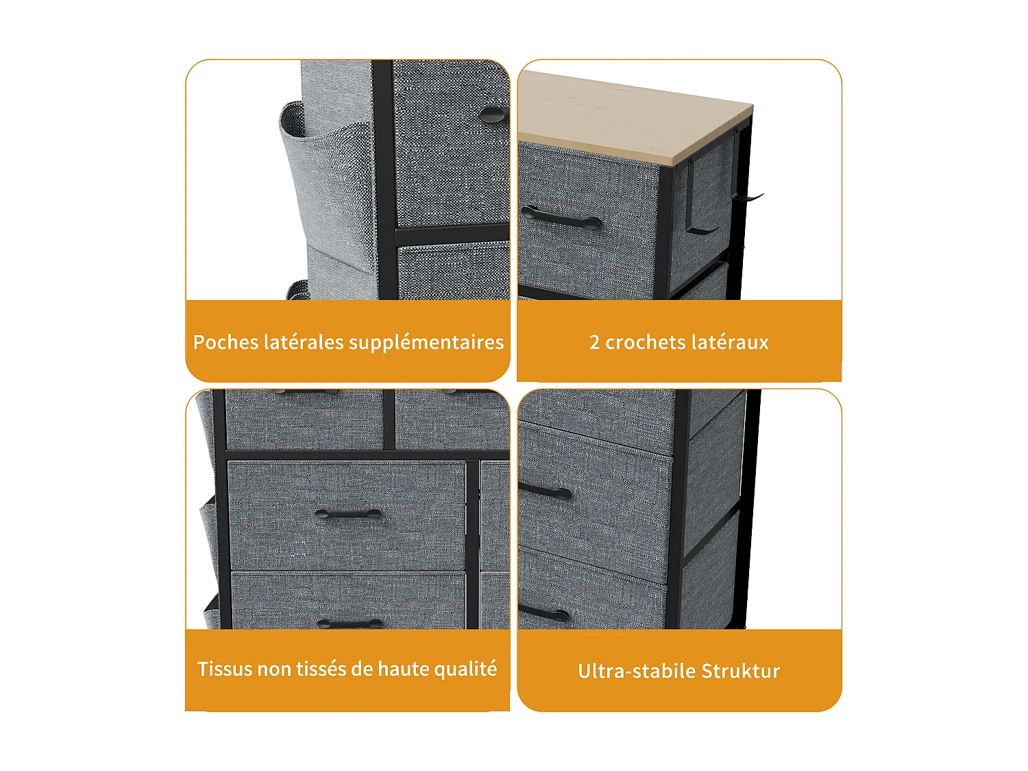 Cómoda con 9 cajones de tela, aparador con cajones de tela, cómoda, con estructura de acero resistente y tablero de madera, 98,8 x 30 x 100 cm