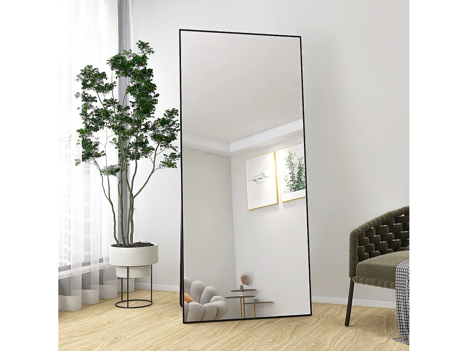 Espejo de pie - Marco de metal - 180 x 80 cm - Rectangular - Para salón o vestidor - Negro