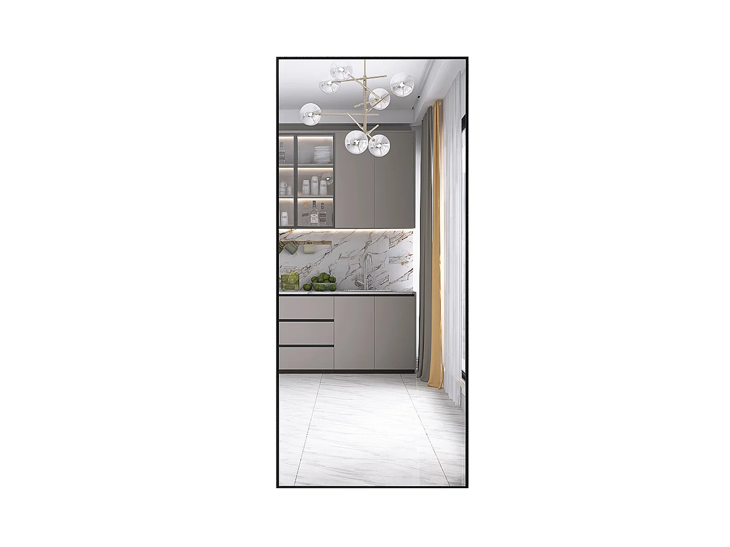 Espejo de pie - Marco de metal - 180 x 80 cm - Rectangular - Para salón o vestidor - Negro