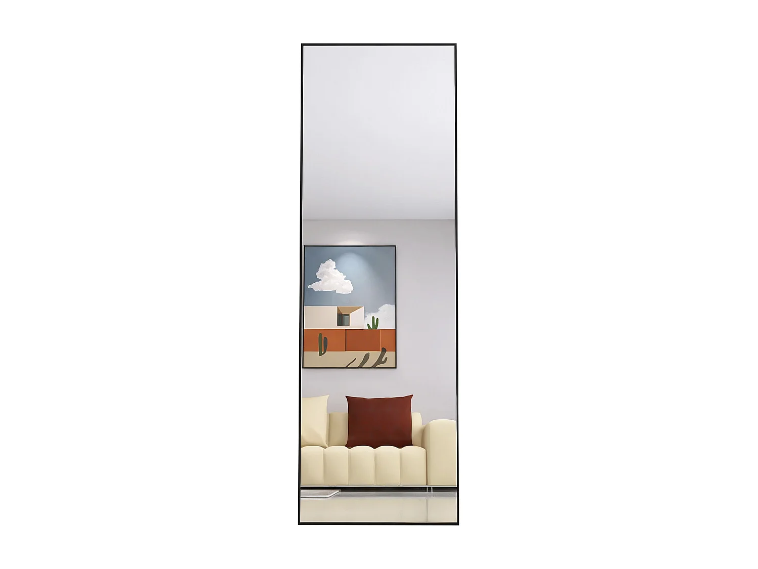 Miroir pleine longueur incassable, 165x60cm,Miroir sur pied suspendu ou appuyé contre le mur, Miroir de sol avec support, Noir