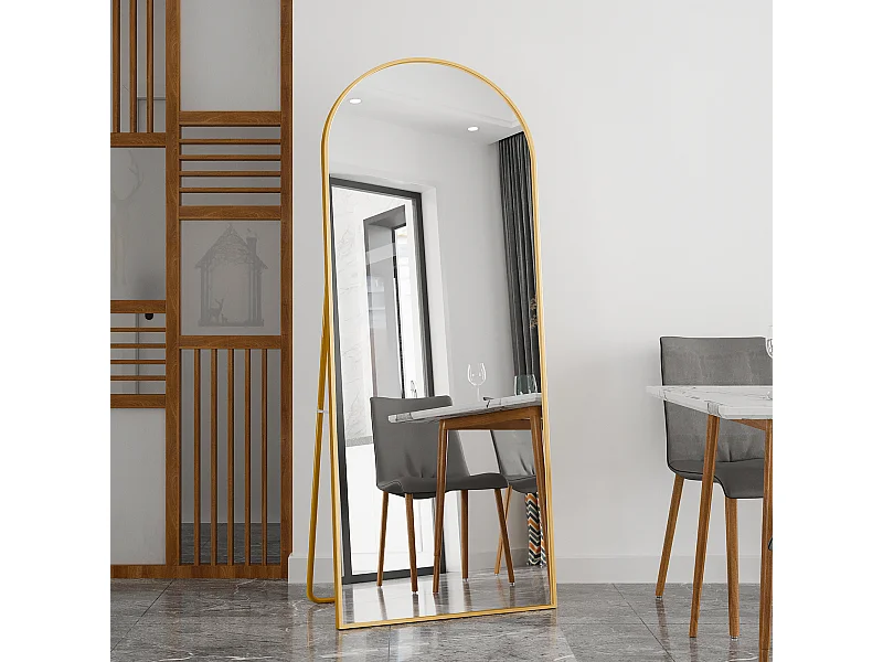 Miroir sur pied - Cadre en métal - 180 x 80 cm - arc - pour salon ou dressing - or