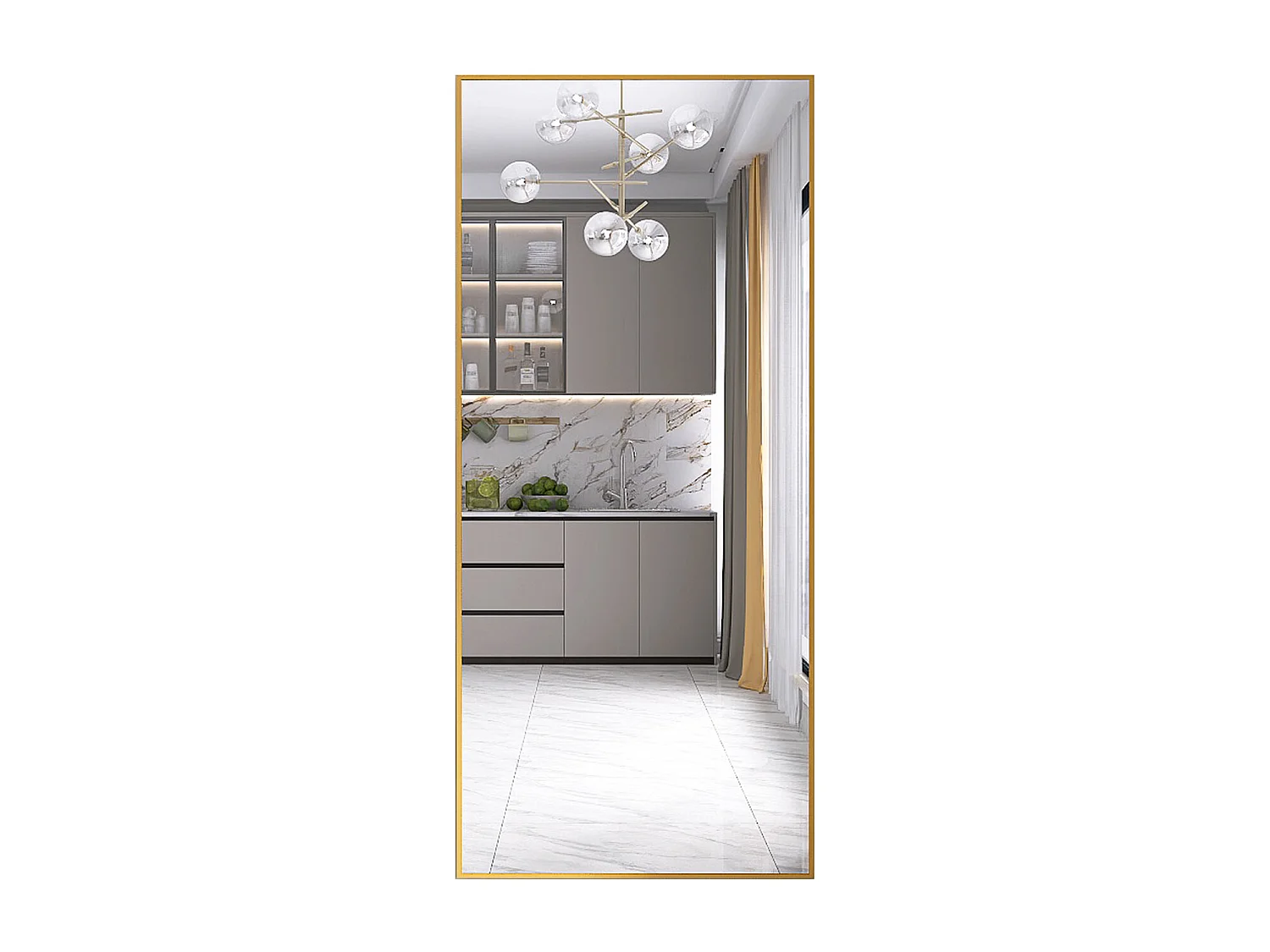 Miroir sur pied - Cadre en métal - 180 x 80 cm - Rectangulaire - pour salon ou dressing - Or