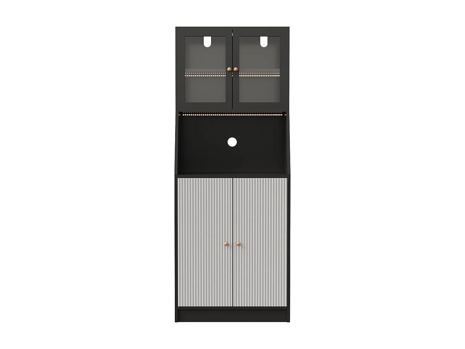 Aparador de cocina con encimera, almacenaje integrado, aparador, almacenaje con tira LED, 70 x 40 x 180 cm, mueble de cocina, negro
