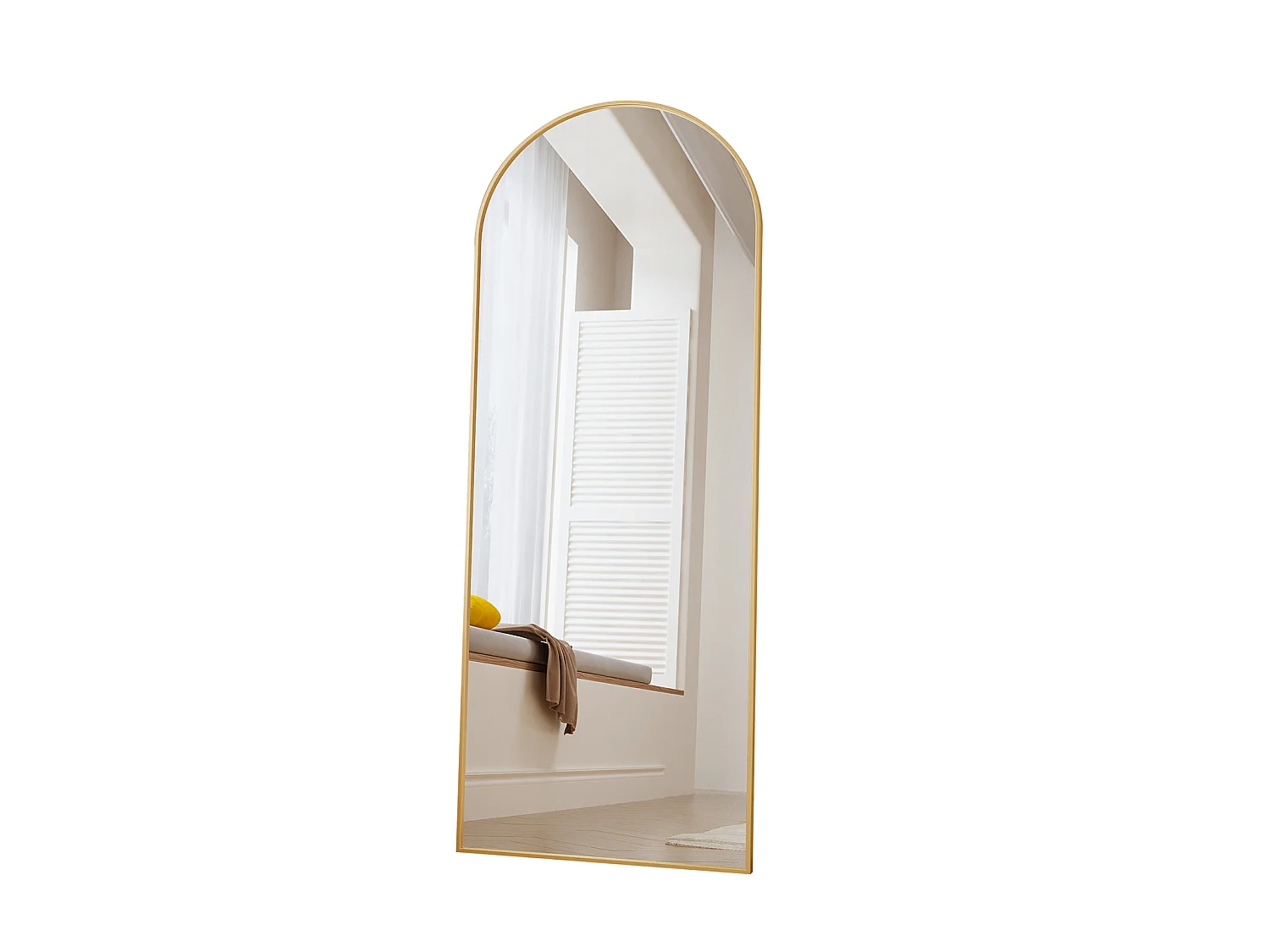 Espejo de cuerpo entero - 165 x 60 cm - Marco de metal - Arqueado - Para salón o vestidor - Dorado