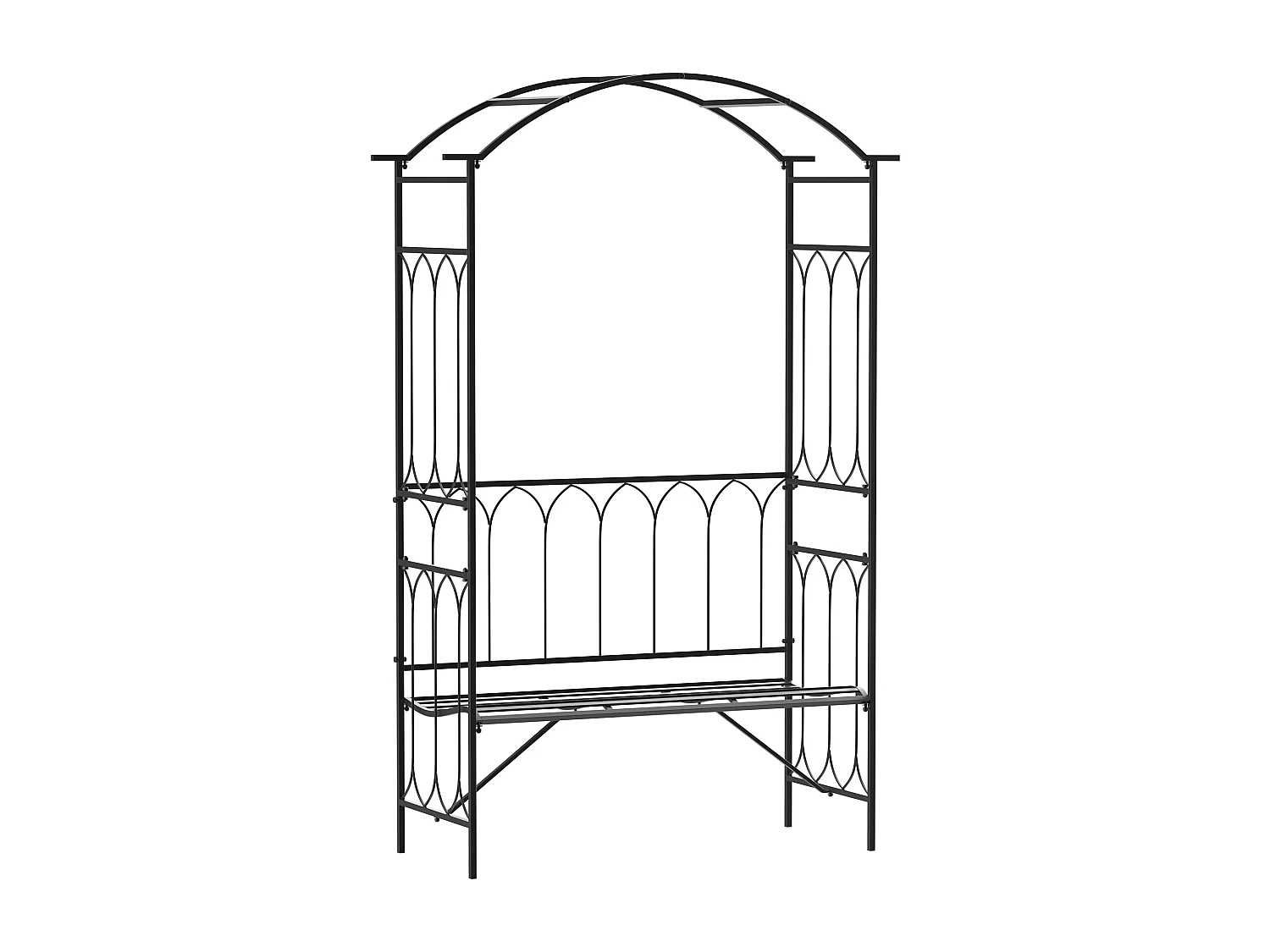 Arche à rosiers banc 2 personnes style romantique dim. 115 x 50 x 203 cm métal époxy noir