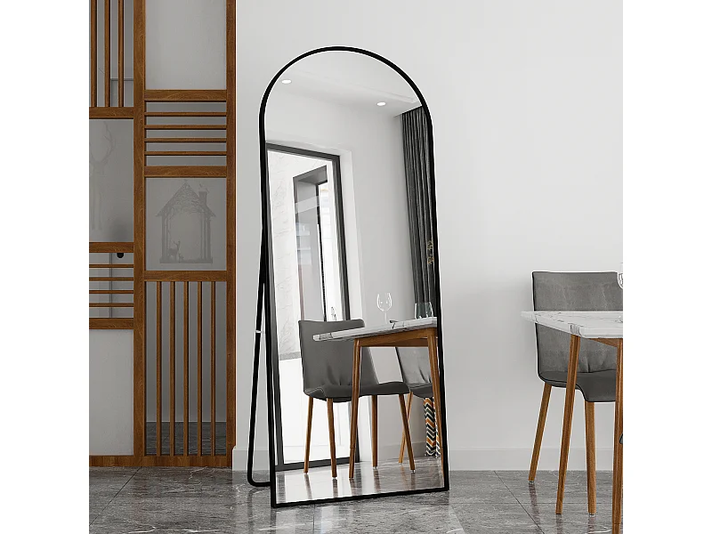 Miroir sur pied - Cadre en métal - 180 x 80 cm - arc - pour salon ou dressing - noir