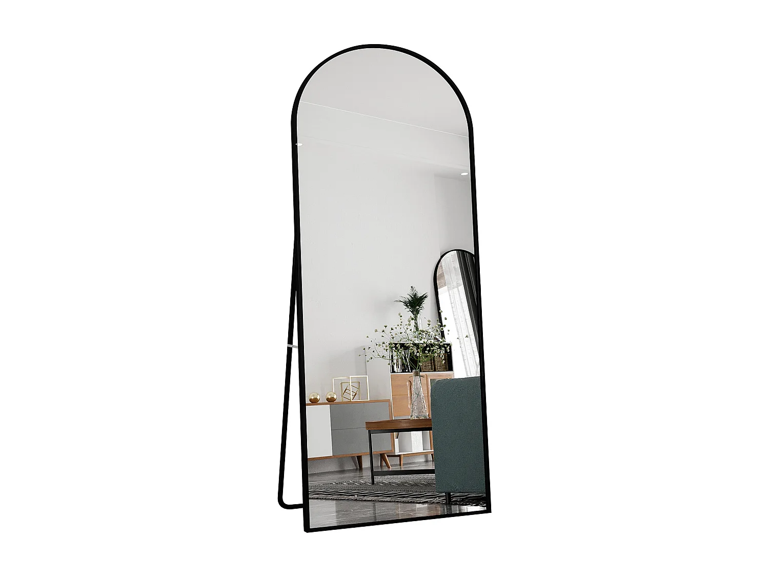 Miroir sur pied - Cadre en métal - 180 x 80 cm - arc - pour salon ou dressing - noir