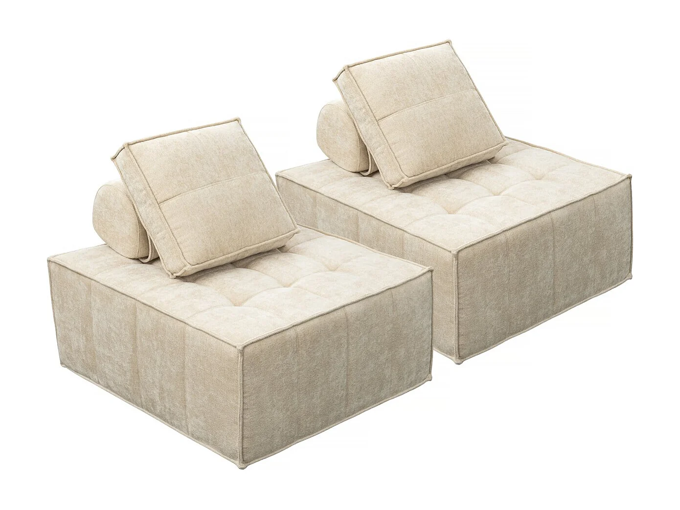 Set di 2 poltrone modulari "Velluto" in tessuto testurizzato - Beige