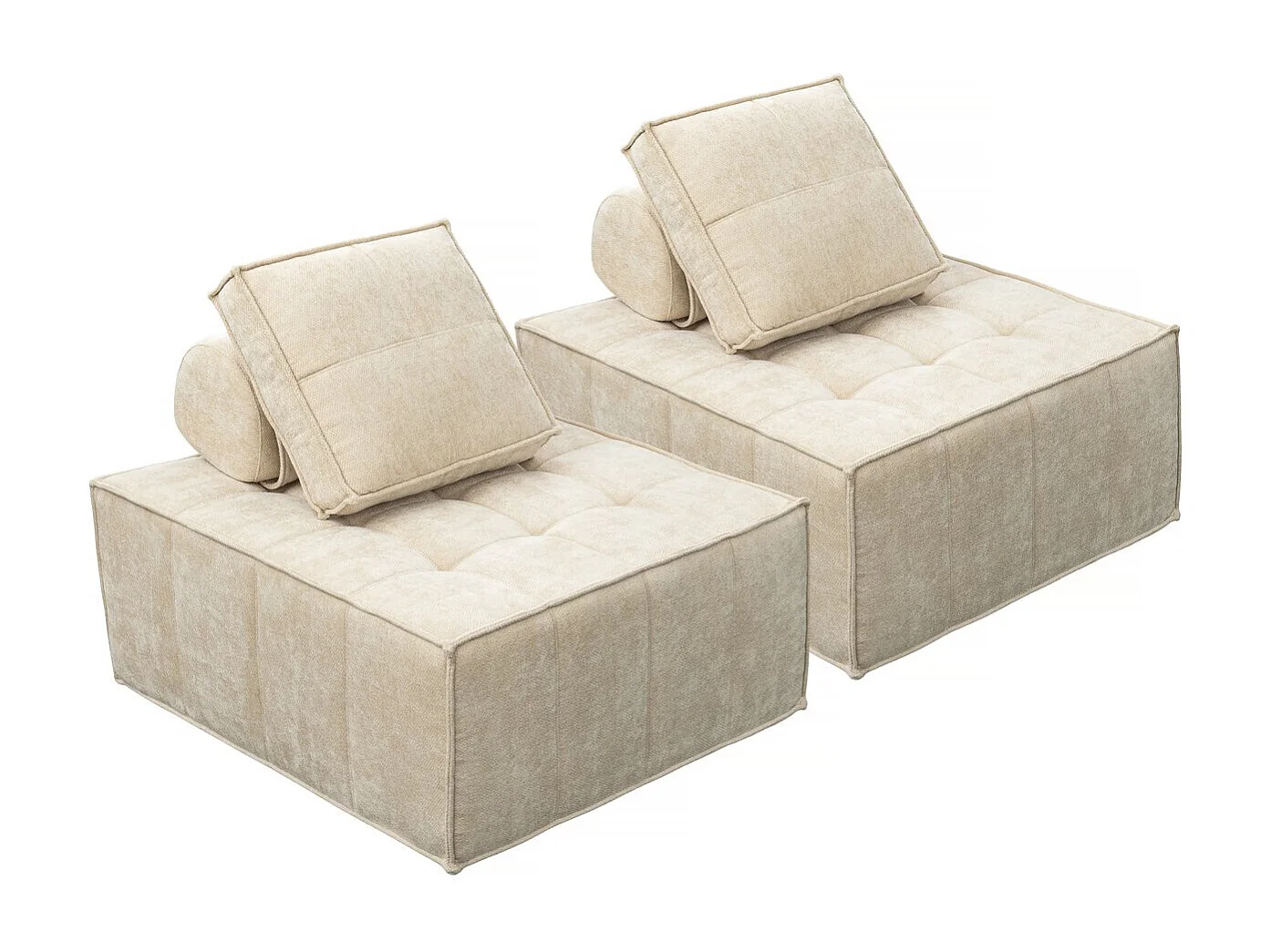 Lot de 2 chauffeuses pour canapé modulables en tissu texturé "Velluto" - Beige