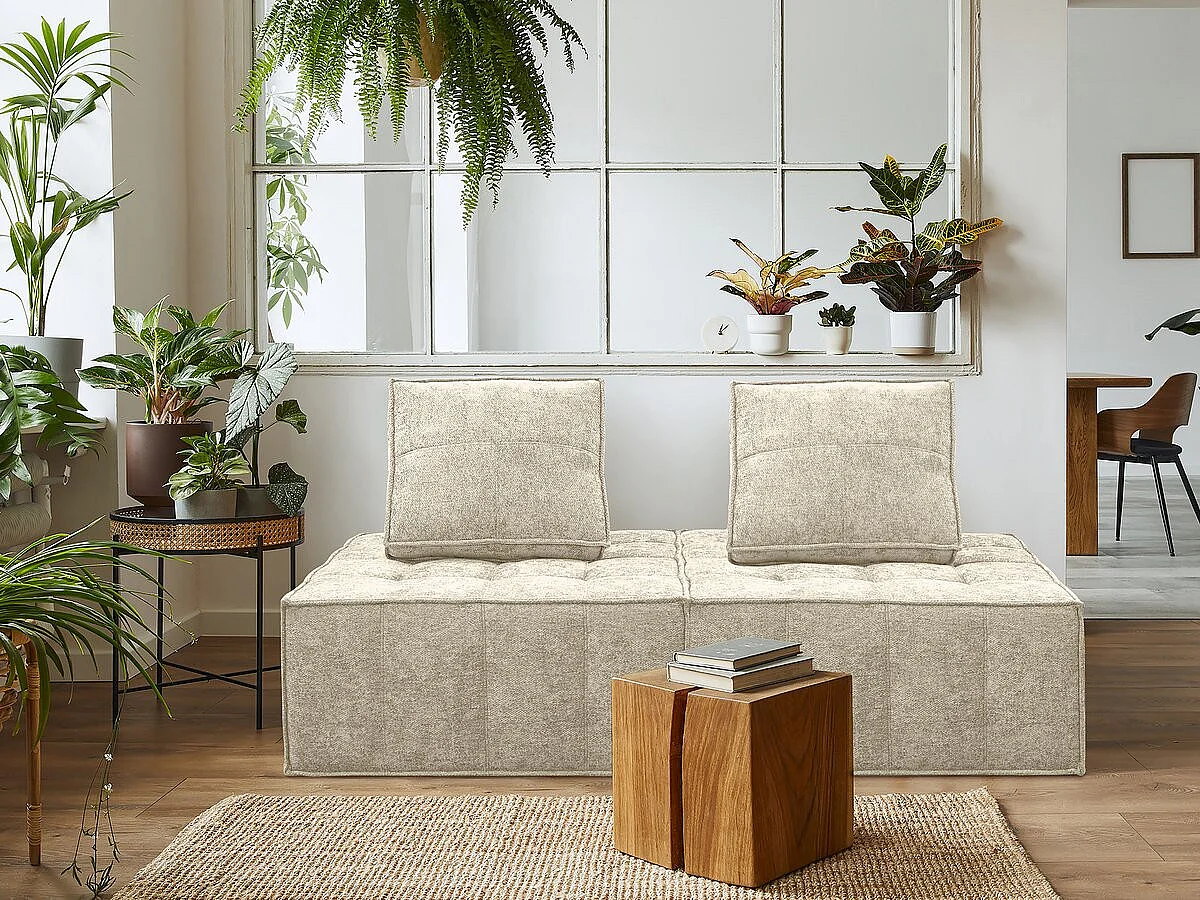 Lot de 2 chauffeuses pour canapé modulables en tissu texturé "Velluto" - Beige