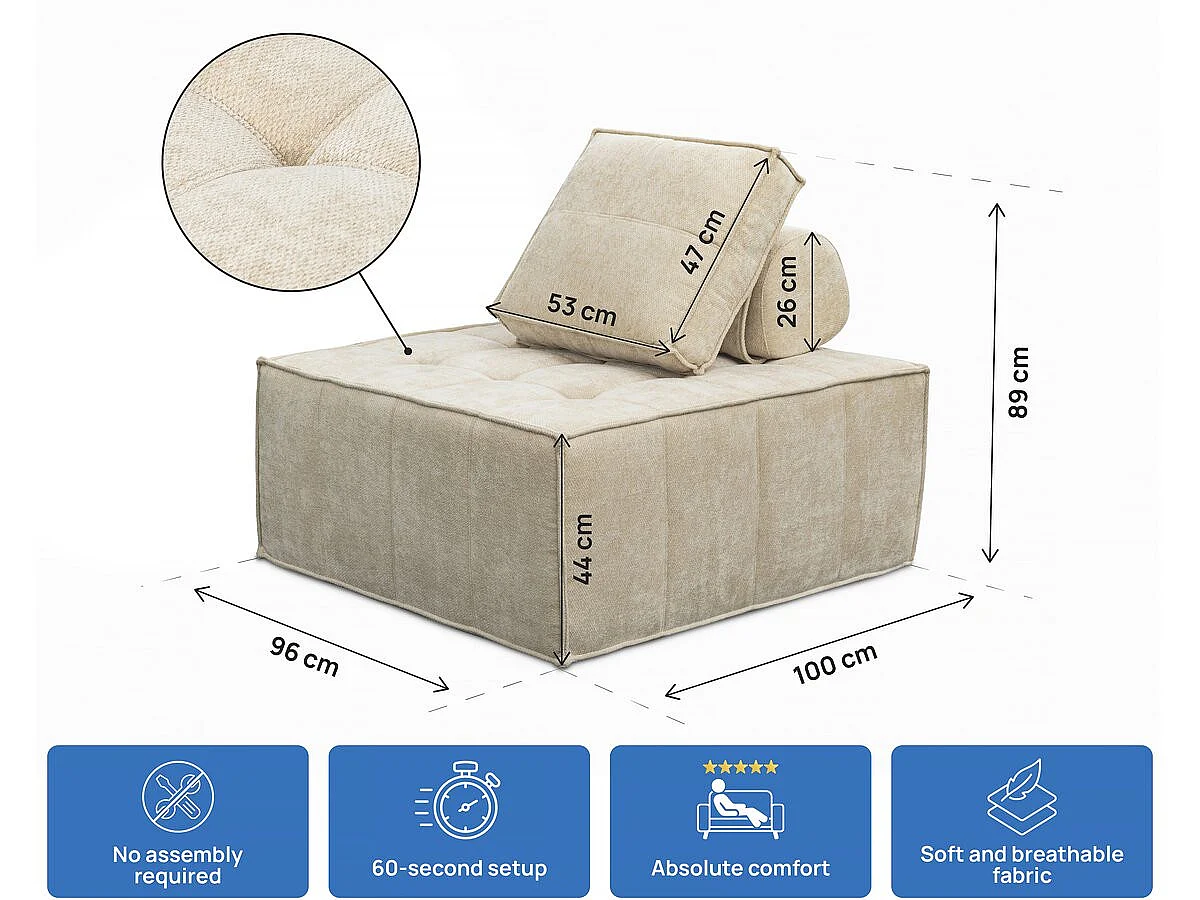 Lot de 2 chauffeuses pour canapé modulables en tissu texturé "Velluto" - Beige