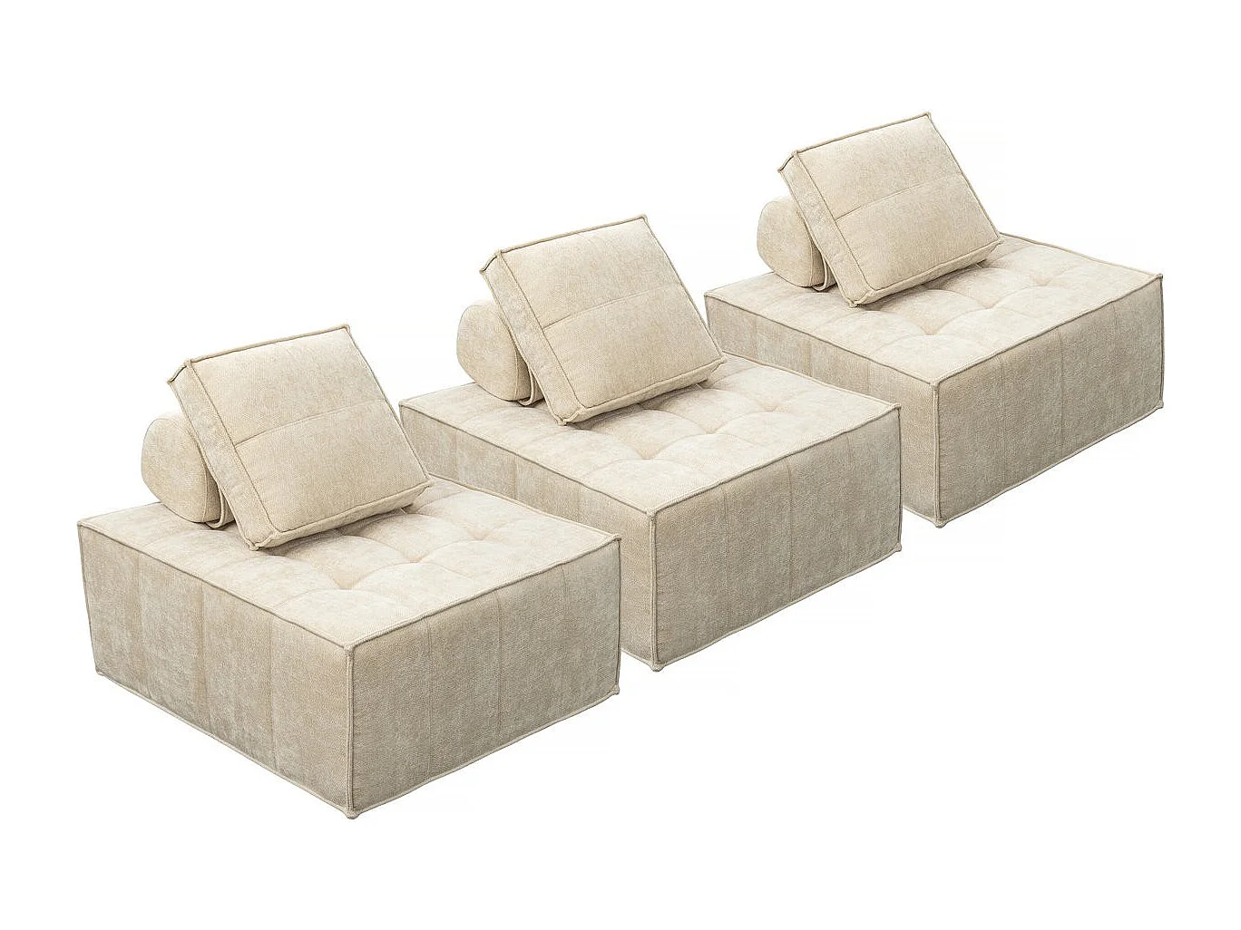Lot de 3 chauffeuses pour canapé modulables en tissu texturé "Velluto" - Beige