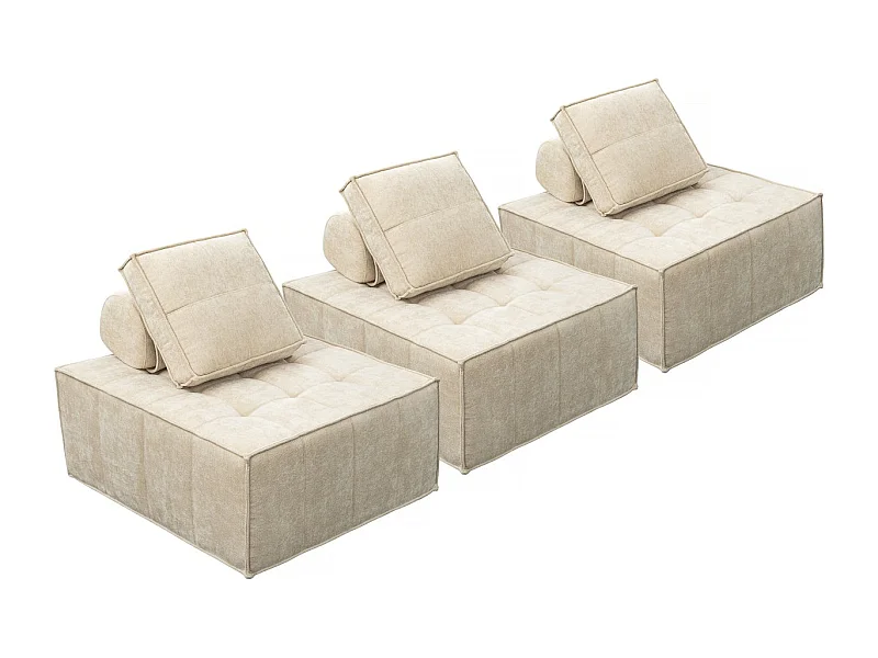 Lot de 3 chauffeuses pour canapé modulables en tissu texturé "Velluto" - Beige