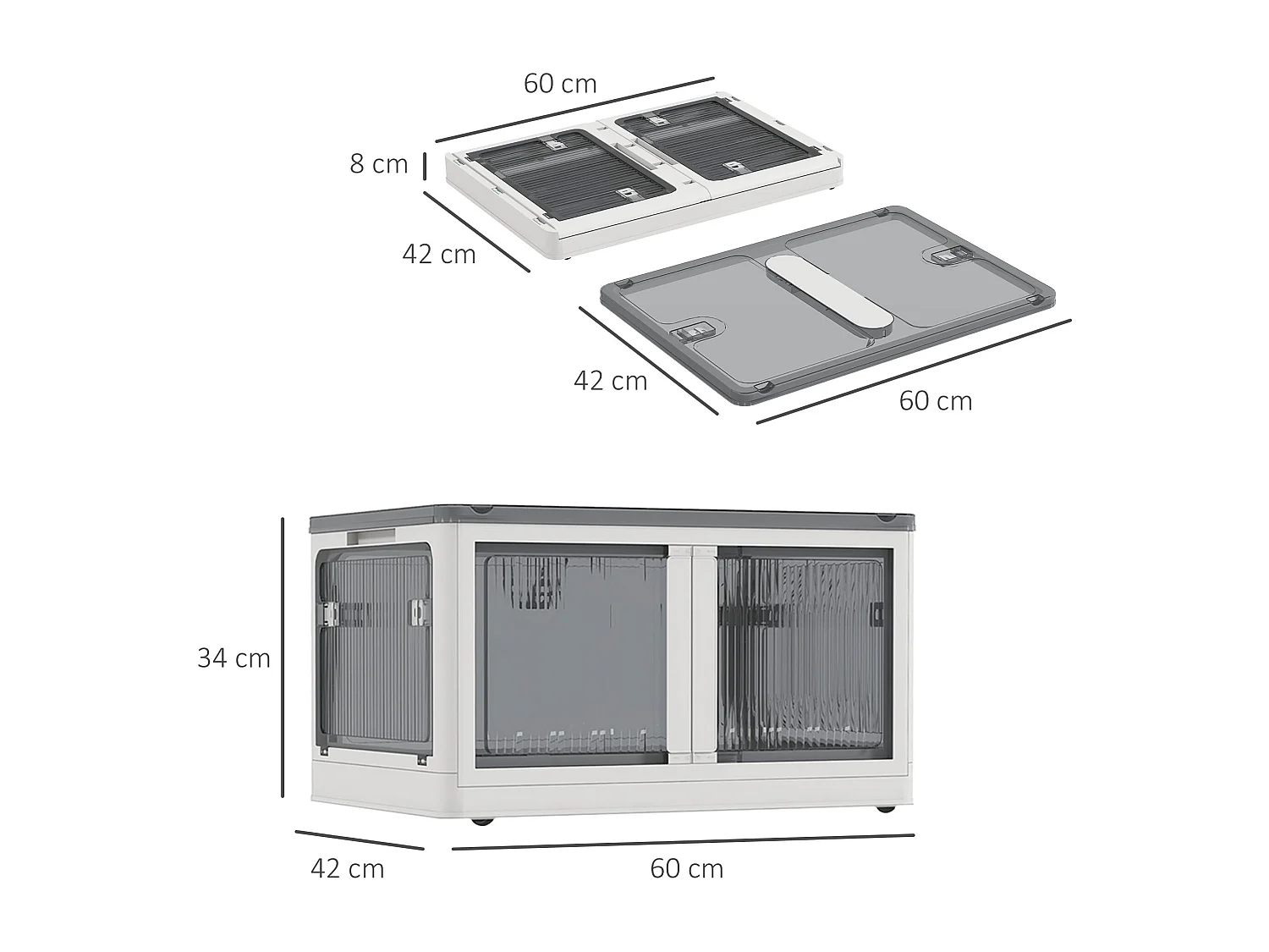 Ensemble de 3 boîtes de rangement 69L pliables empilables - couvercle, roulettes - blanc gris