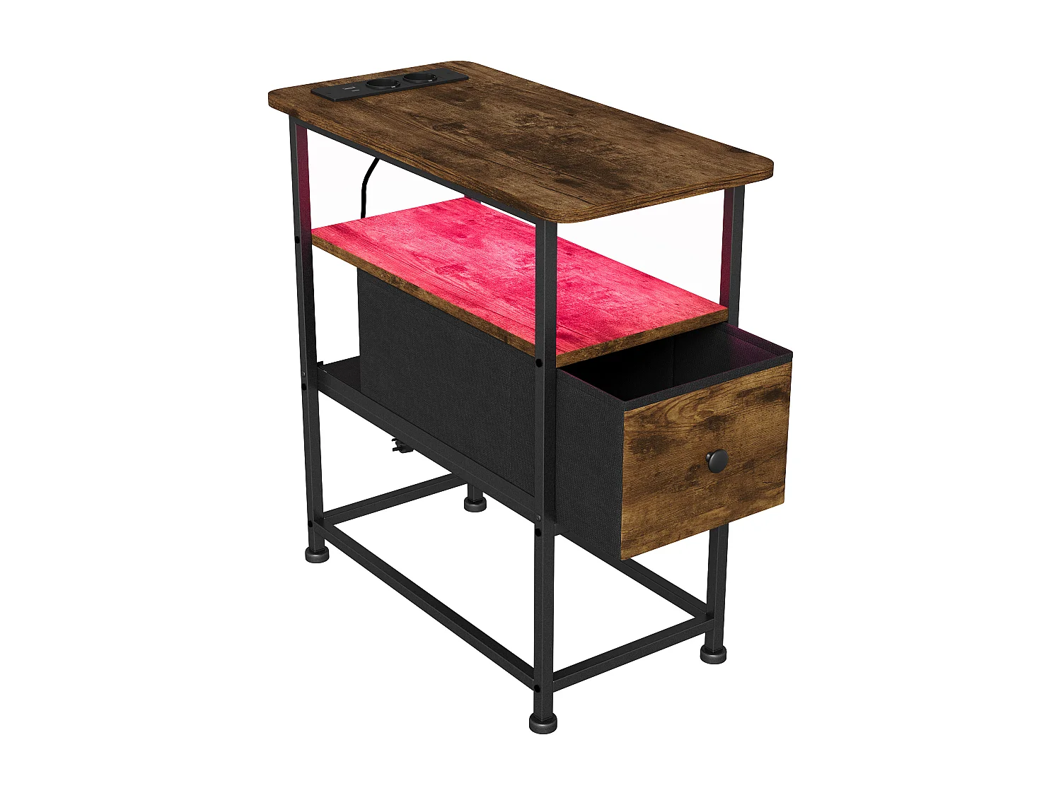 Commode étroite, table de chevet avec fonction de chargement et bande lumineuse, table d'appoint avec tiroirs, 30 x 60 x 62 cm,Tigré