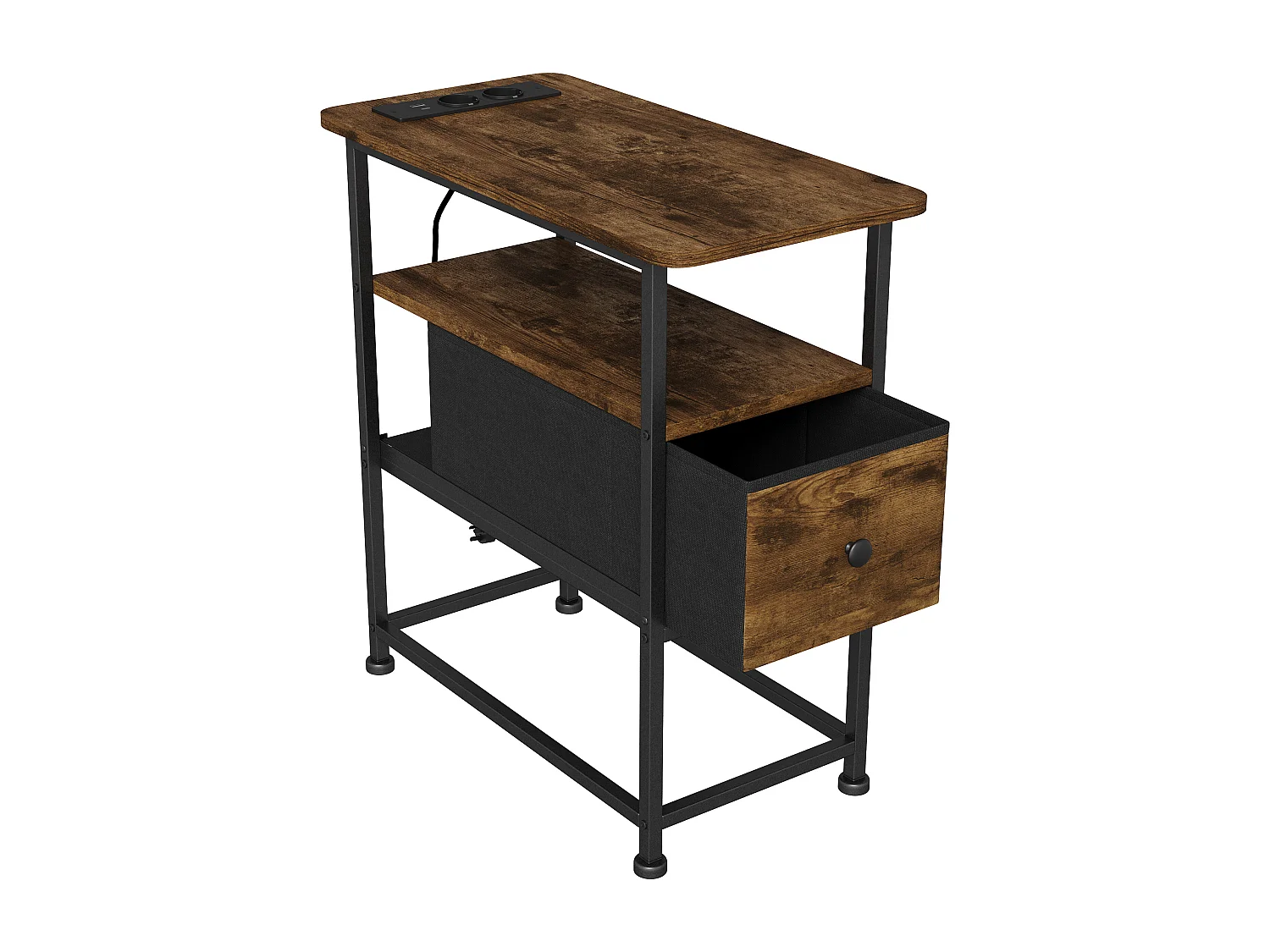 Commode étroite, table de chevet avec fonction de chargement et bande lumineuse, table d'appoint avec tiroirs, 30 x 60 x 62 cm,Tigré