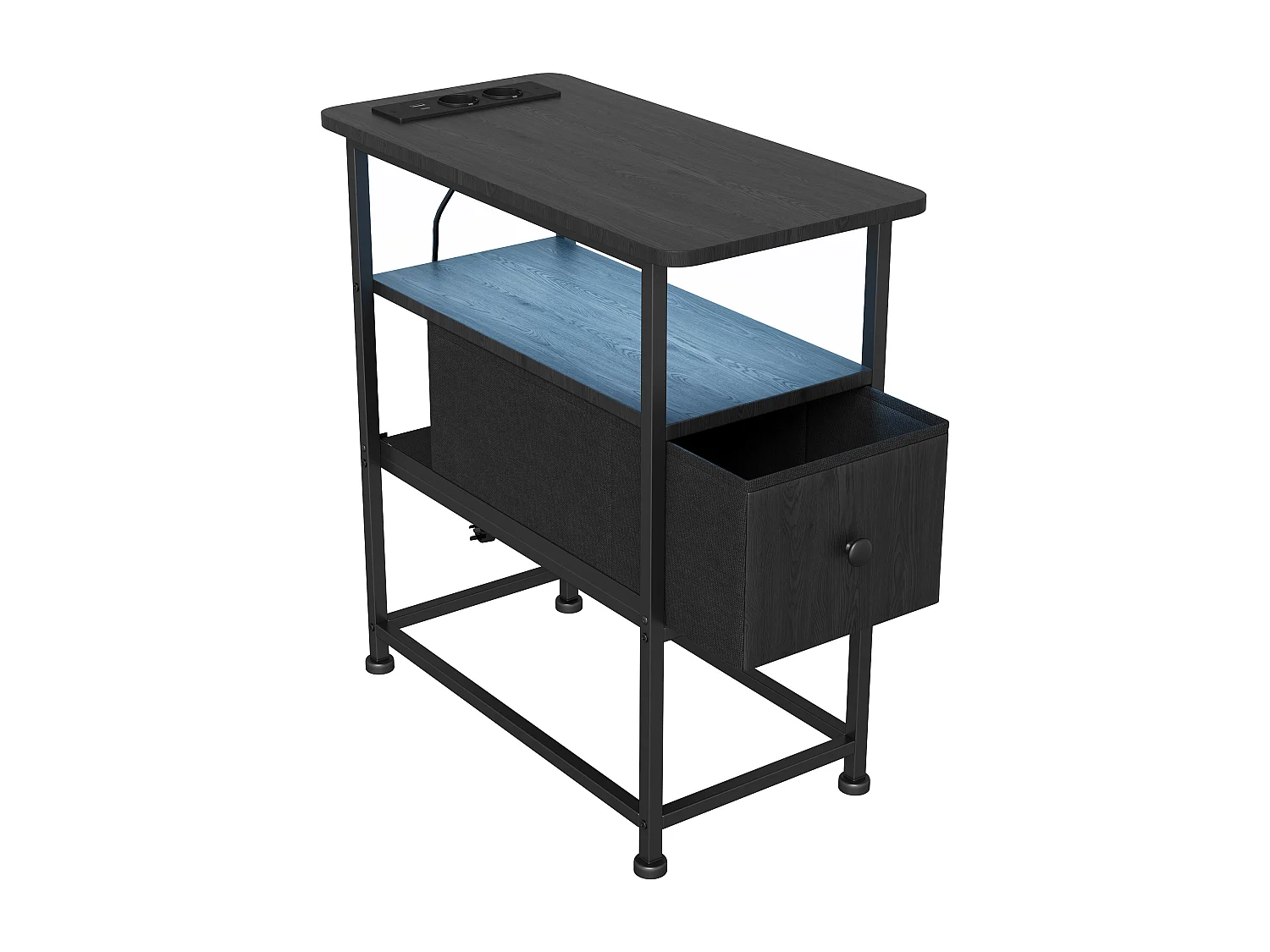 Commode étroite, table de chevet avec fonction de chargement et bande lumineuse, table d'appoint avec tiroirs, 30 x 60 x 62 cm,Noir